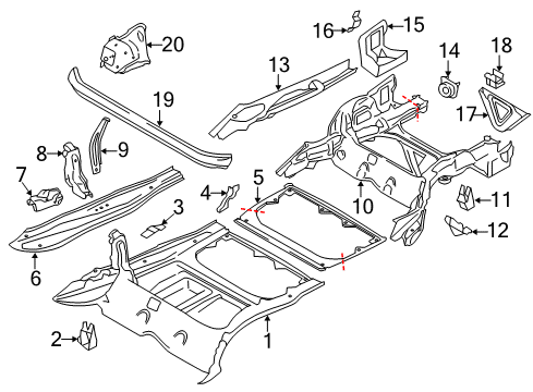 2013 BMW X1 Rear Floor & Rails Trunk Floor, Upper Part Diagram for 41002993556
