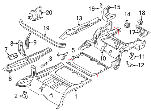 2013 BMW X1 Rear Floor & Rails Bracket For Components Diagram for 41137145320