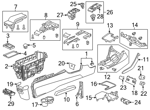 2018 Honda Civic Parking Brake Holder Assembly, Cup (Deep Black) Diagram for 83446-TGG-A00ZA
