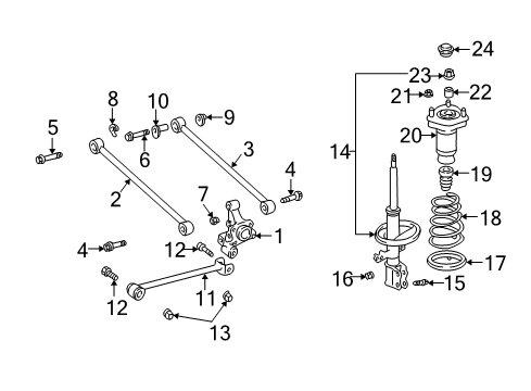 2002 Toyota Highlander Rear Suspension Components, Lower Control Arm, Stabilizer Bar Rear Control Arm Nut Diagram for 48452-32030