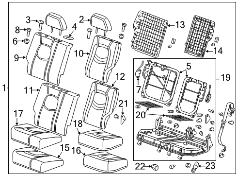 2009 Chevrolet HHR Rear Seat Components Pad Asm-Rear Seat Cushion 60% Side Diagram for 22732905