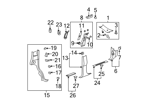 2008 Cadillac Escalade ESV Interior Trim - Pillars, Rocker & Floor Lock Pillar Trim Diagram for 15877449