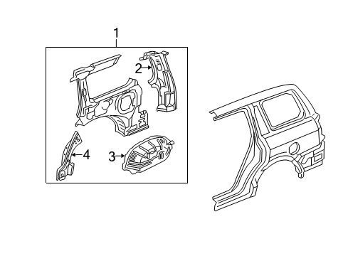 2004 Honda Pilot Inner Structure - Quarter Panel Wheelhouse, R. RR. Diagram for 64330-S9V-A03ZZ