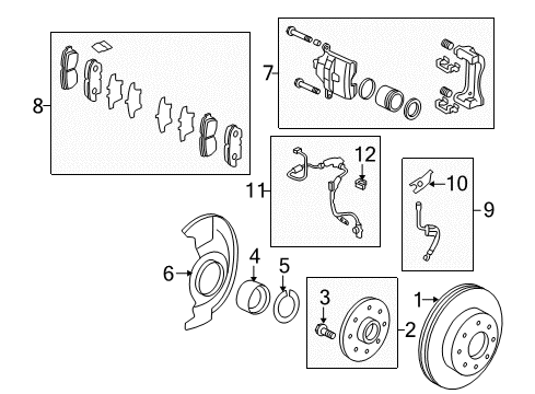 2013 Acura TL Anti-Lock Brakes Caliper Sub-Assembly, Left Front Diagram for 45019-TZ3-A00