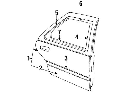 1994 Ford Tempo Rear Door & Components, Exterior Trim Side Molding Diagram for F23Z5425556AA4