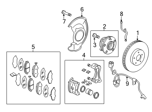2013 Honda Odyssey Front Brakes Caliper Sub-Assembly, Right Front Diagram for 45018-TK8-A01