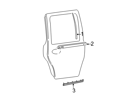 2002 Ford Expedition Exterior Trim - Rear Door Body Side Molding Diagram for 1L1Z-7825556-BAPTM