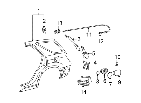 2001 Lexus RX300 Fuel Door Cable Sub-Assy, Fuel Lid Lock Control Diagram for 77035-48020