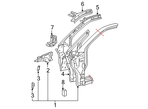 2002 Toyota Highlander Hinge Pillar Bracket, Front Fender, Rear LH Diagram for 53822-0E010