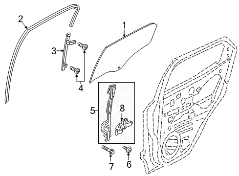 2020 Ford EcoSport Rear Door - Glass & Hardware Run Channel Diagram for FN1Z-7425766-F