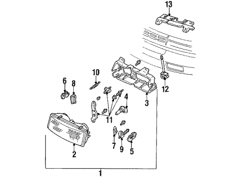 1991 Chevrolet Lumina APV Headlamps Bracket Asm, Headlamp Mounting Diagram for 16516299