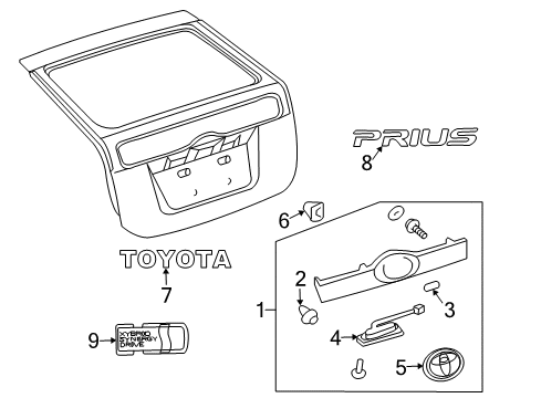 2006 Toyota Prius Lift Gate Emblem Clip Diagram for 90467-09196