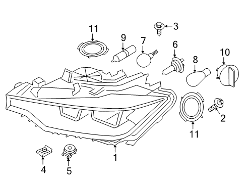 2016 BMW 328i GT xDrive Bulbs Right Headlight Assembly Diagram for 63117355552