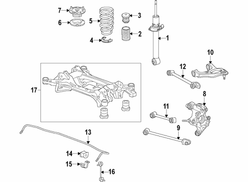 2020 Acura RLX Rear Suspension, Lower Control Arm, Upper Control Arm, Ride Control, Stabilizer Bar, Suspension Components Rubber, Rear Shock Absorber Mounting Diagram for 52670-TY3-A01