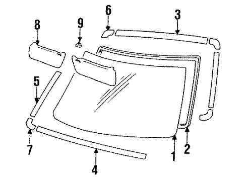 1988 Toyota Pickup Windshield Glass Cap Diagram for 85332-12320