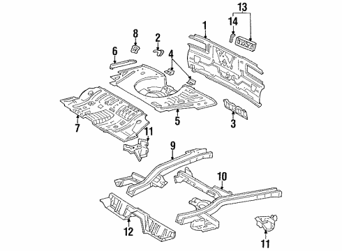 1988 Toyota Celica Rear Body, Rear Floor & Rails, Rear Upper Body, Exterior Trim Pan, Rear Floor Diagram for 58311-20220