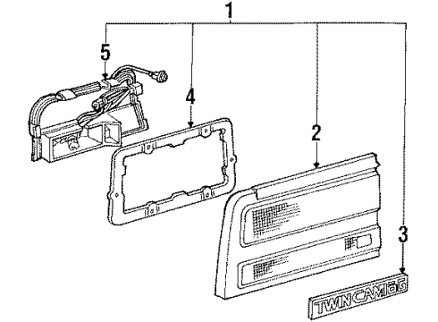 1987 Toyota MR2 Tail Lamps Lens, Rear Combination Lamp, RH Diagram for 81551-17040