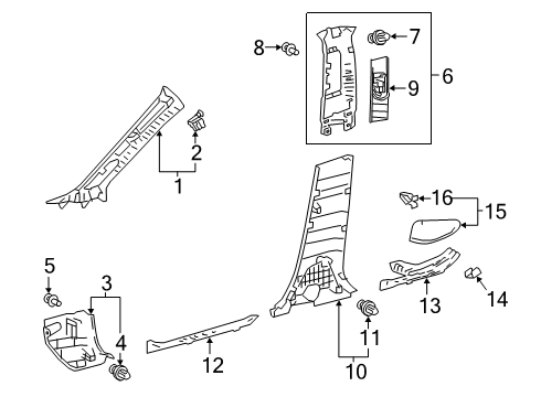 2018 Toyota C-HR Interior Trim - Pillars, Rocker & Floor Windshield Pillar Trim Diagram for 62210-10020-C0