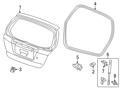 2009 Honda Fit Lift Gate Hinge, Tailgate Diagram for 68210-TF0-013ZZ