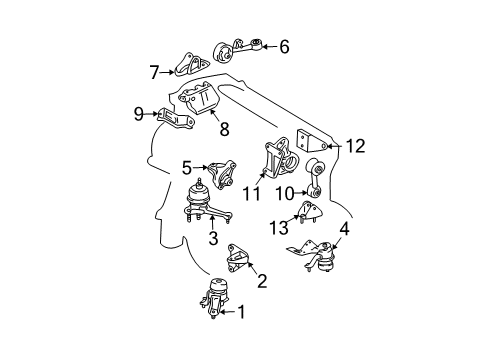 2007 Toyota Solara Engine & Trans Mounting Side Mount Bracket Diagram for 12315-0H080