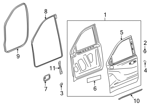 2020 Chevrolet Silverado 1500 Front Door Door Weatherstrip Diagram for 84741674