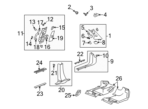 2010 Saturn Outlook Interior Trim - Pillars, Rocker & Floor Carpet Diagram for 20819230