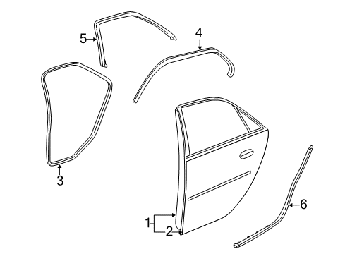 2005 Cadillac CTS Rear Door Weatherstrip Asm-Rear Side Door Window Inner Diagram for 25771939