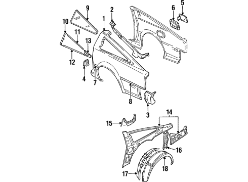 1985 Nissan 300ZX Quarter Panel & Components, Inner Structure & Rails, Glass, Exterior Trim Base-Filler Lid Diagram for 78140-04P00