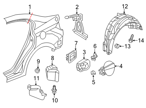 2014 Honda Civic Quarter Panel & Components, Exterior Trim Adapter Assy., Fuel Cap Diagram for 74480-TR3-A01
