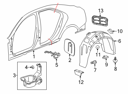 2018 Cadillac CTS Quarter Panel & Components Wheelhouse Liner Diagram for 23408658