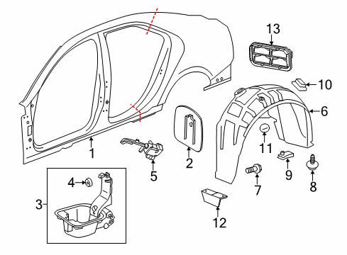 2018 Cadillac CTS Quarter Panel & Components Actuator Diagram for 84385565