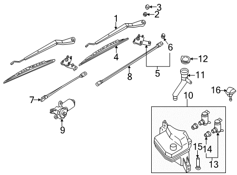 2002 Infiniti QX4 Windshield - Wiper & Washer Components Window Wiper Arm Assembly Diagram for 28886-0W000