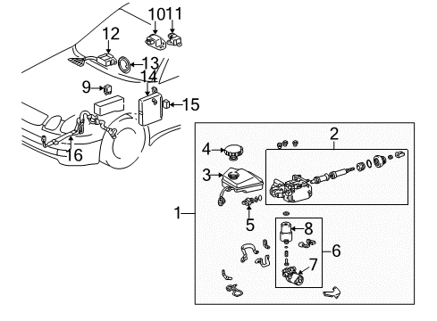 2001 Lexus GS430 Hydraulic System Brake Booster Assy, W/Master Cylinder Diagram for 47050-30220