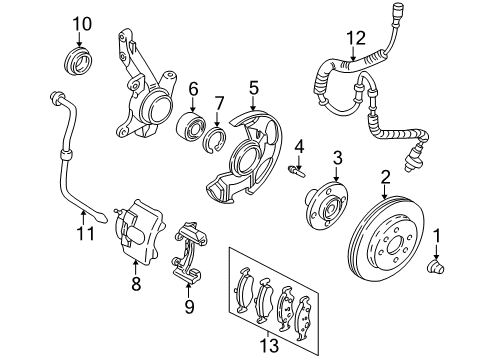 2001 Kia Spectra Anti-Lock Brakes Front Caliper, Right Without Pad Diagram for 0K24049980A