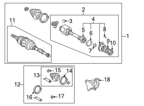 2000 Toyota MR2 Spyder Axle Shaft - Rear Inner Joint Assembly Diagram for 43030-32060