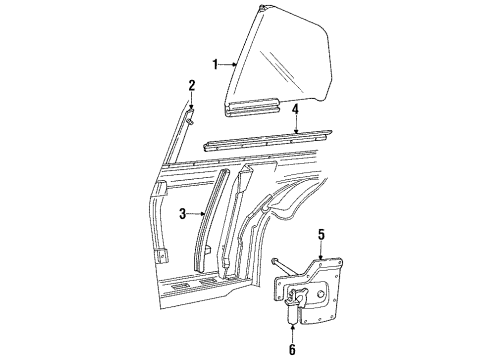 1991 Oldsmobile Cutlass Supreme Quarter Panel & Components, Glass, Exterior Trim Quarter Window Regulator Assembly Diagram for 12503964