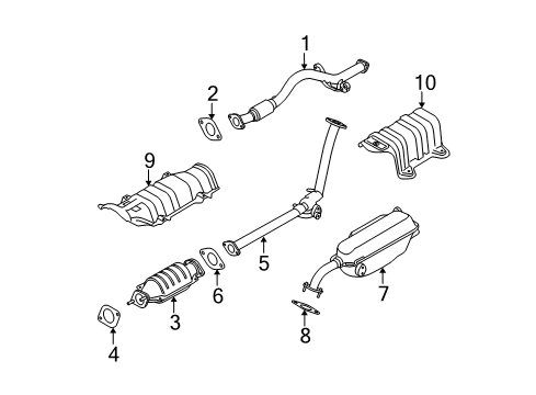 2009 Hyundai Accent Exhaust Components Center Muffler Assembly Diagram for 28700-1E411