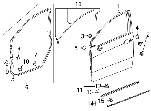 2020 Honda Clarity Door & Components WEATHERSTRIP, L. FR. Diagram for 72350-TRT-A03