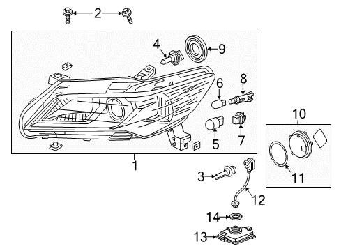 2013 Acura ILX Bulbs Right Headlight Diagram for 33101-TX6-A11