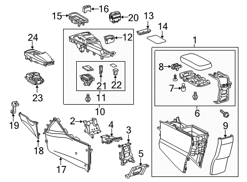 2011 Lexus CT200h Center Console Lock Sub-Assembly, Console Diagram for 58908-76021-C0