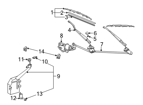 2005 Toyota MR2 Spyder Wiper & Washer Components Front Windshield Wiper Arm, Left Diagram for 85221-17070