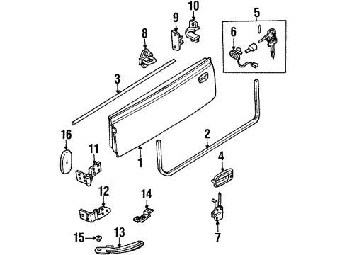 2000 Kia Sportage Tail Gate Outside Exter Door Handle Left Diagram for 0K02659410