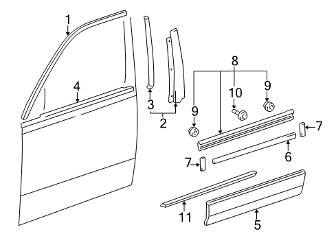 2001 Lexus LS430 Exterior Trim - Front Door Moulding, Front Door, Outside RH Diagram for 75731-50040-G1