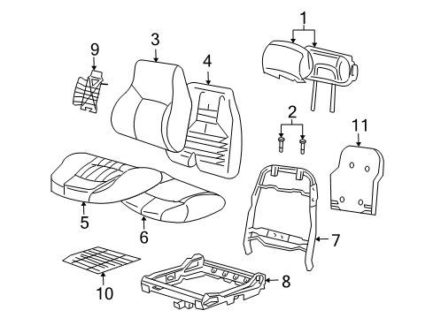 2005 Chevrolet Impala Front Seat Components Pad Asm, Driver Seat Cushion Diagram for 12454430