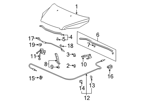 2004 Honda Pilot Hood & Components Lock Assembly, Hood Diagram for 74120-S9V-A12