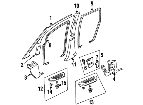 1996 Honda Odyssey Interior Trim - Pillars, Rocker & Floor Grommet Assembly, Garnish Diagram for 91641-SH3-013