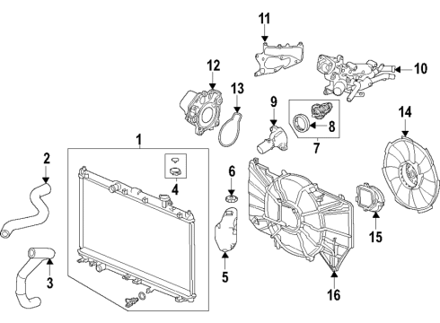 2020 Honda CR-V Cooling System, Radiator, Water Pump, Cooling Fan Shroud Complete Diagram for 19015-5TZ-H01