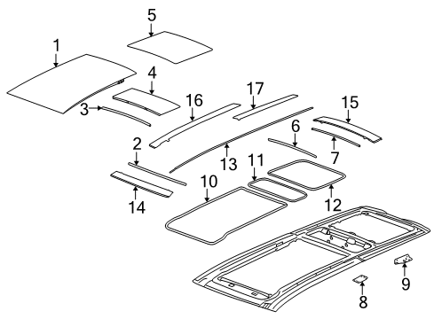 2005 Cadillac SRX Sunroof Hinge Asm-Roof Vent Window Diagram for 25747557