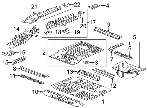 2021 Cadillac XT6 Rear Floor & Rails Lower Crossmember Diagram for 22870005