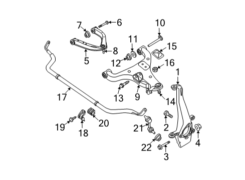 2005 Nissan Frontier Front Suspension Components, Lower Control Arm, Upper Control Arm, Stabilizer Bar Nut-Knuckle Spindle Diagram for 40262-7S100